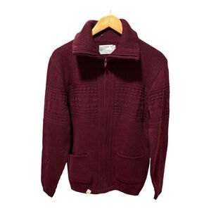 Vintage Maroon Acrylic London Fog Sweater size S Full Zip Collared